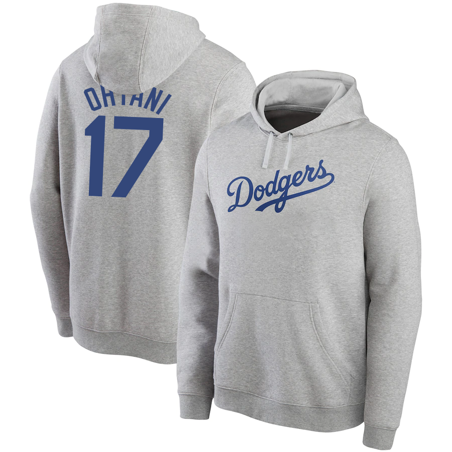Men Los Angeles Dodgers 17 Ohtani 2024 MLB World Series Champions grey hoodie